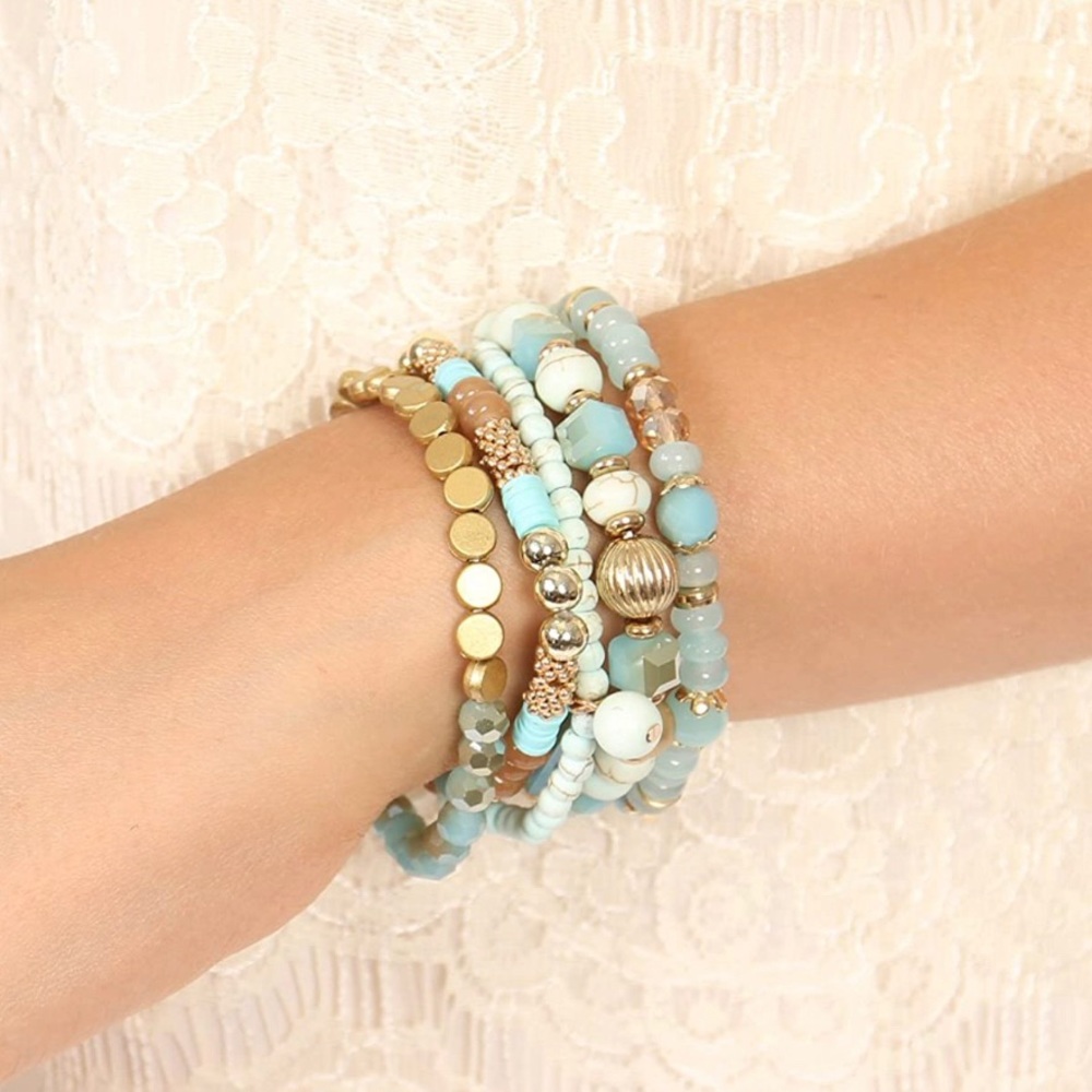 Stackable Bracelets (5) Natural Mint Tassel NWT - Picture 4 of 4